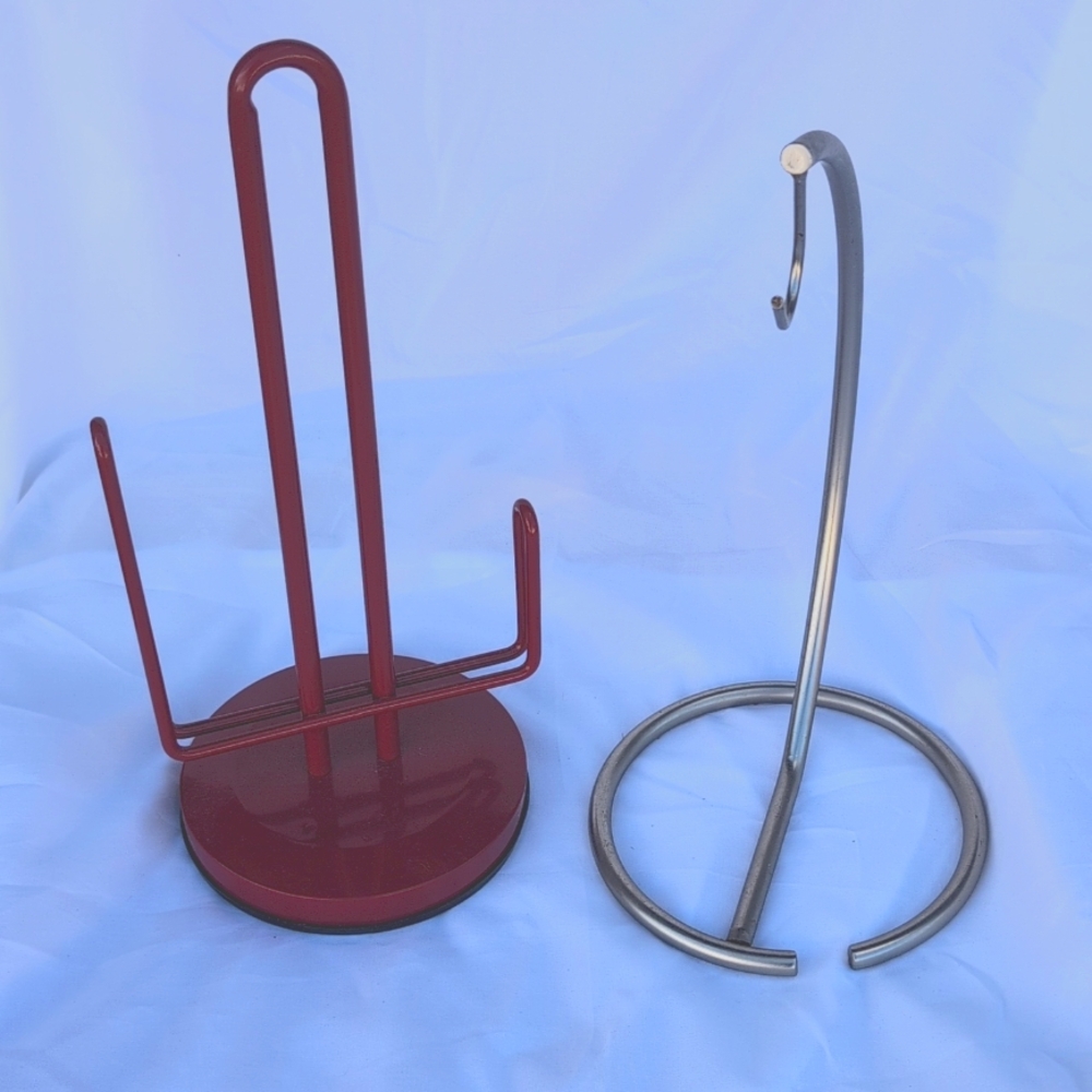 Red metal paper towel holder & silver banana holder